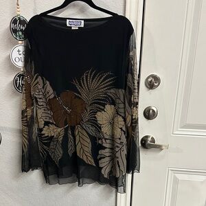 Women's KOKOMO Black Floral beaded Top size XL